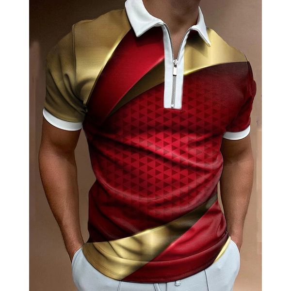 

men's polos luxury men's clothes polo shirts casual turn-down collar zipper golf wear triangular print short sleeve tee shirt men, White;black
