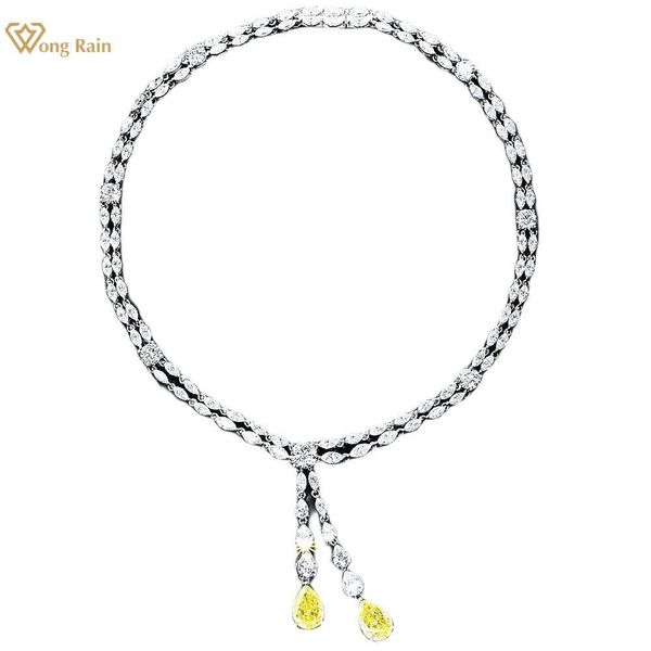 

chokers wong rain 100 925 sterling silver crushed ice cut pear citrine high carbon diamonds gemstone pendant necklace fine jewelry 230306, Golden;silver