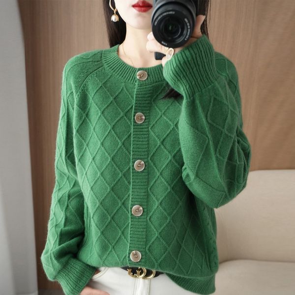 

women's knits tees longsleeved knitted cardigan short coat loose casual diamond lattice twisted flowers outside the sweater women 23030, White