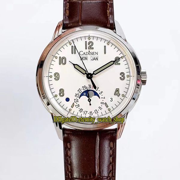 

2022 grf gr5320 324sq a324 automatic mens watch moon phase perpetual calendar cream dial number markers stainless case leather strap super e, Slivery;brown