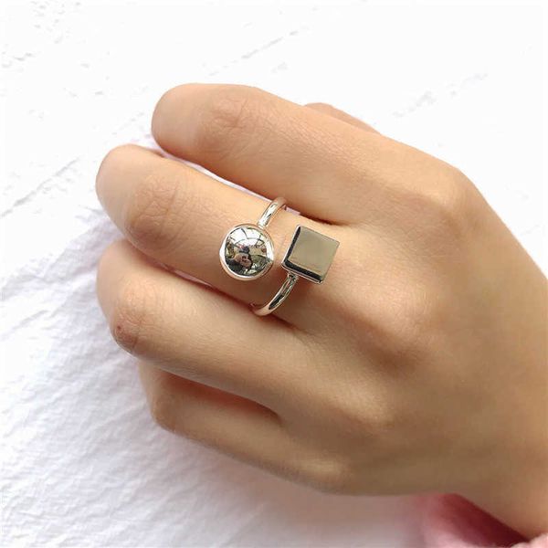 

cluster rings ball square silver color finger rings for women irregular special design personality open adjust ring korean girls jewelry gif, Golden;silver