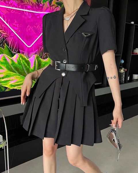 

23ss summer women dress designer women fashion short sleeve casual party shirts dress ladies clothing with belt, Black;gray