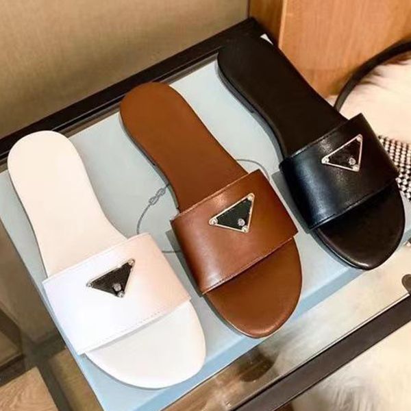 

designer slippers summer sandals women fashion leather slippers white black khaki casual shoes