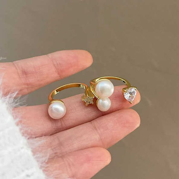 

cluster rings trend pearl crystal star love heart personality exquisite creative open adjust gold finger rings for women party wedding gift, Golden;silver
