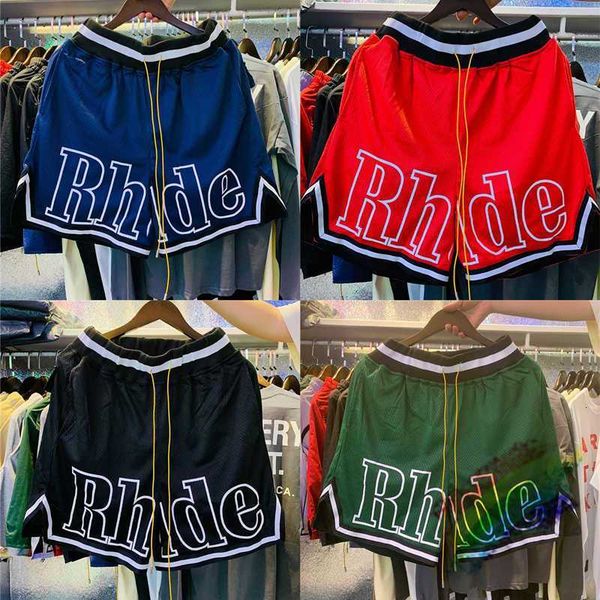 

summer style mesh rhude shorts men women yellow drawstring breeches 2l92 m6gd, White;black