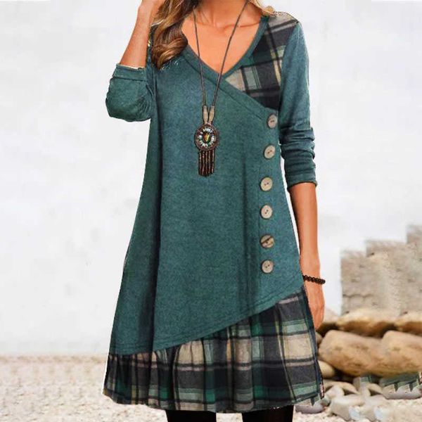 

casual dresses casual plaid spliced dresses for women fashion autumn winter female vintage button long sleeve loose vneck patchwork dresse z, Black;gray
