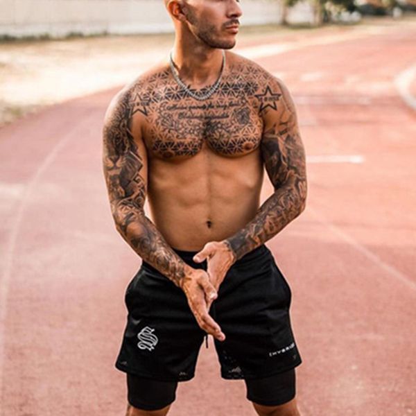 

men's shorts joggers men 2 in 1 sport shorts gym fitness bodybuilding workout quick dry beach male summer running 230306, White;black
