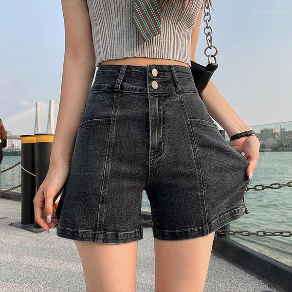 

women's jeans women denim shorts solid vintage knee-length spliced design fashion loose leisure style streetwear high street cool teens, Blue