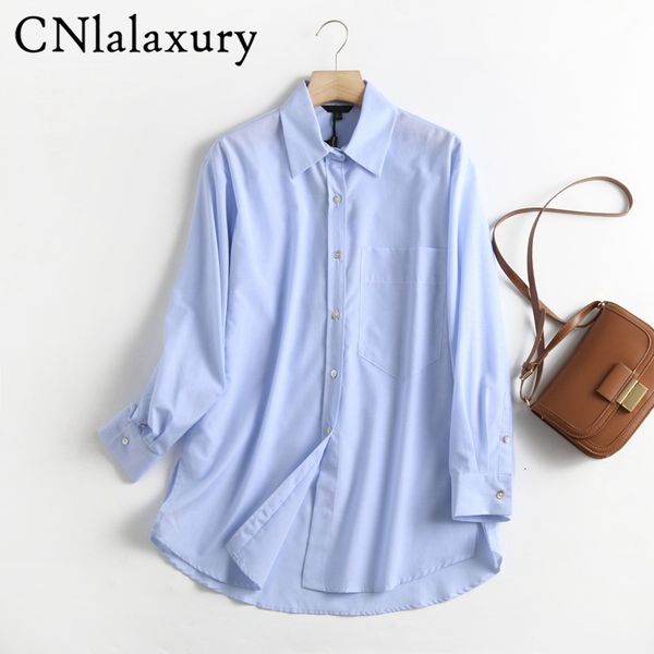 

women's blouses shirts cnlalaxury autumn women cotton striped shirt blouse long sleeve chic female office lady bluasa 230306, White