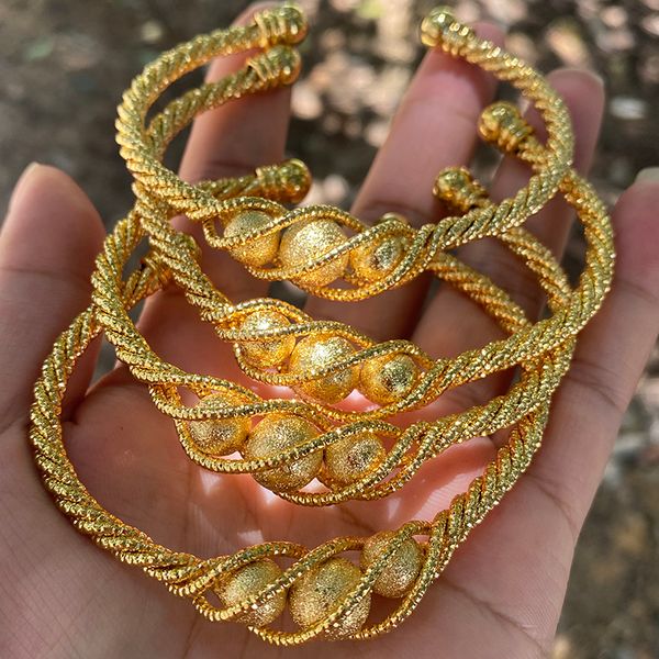 

bangle 4pcs ethnic bead gold color dubai bangles for women 24k ball copper saudi arabic bracelet girls africa bangles wedding jewelry 230306, Black