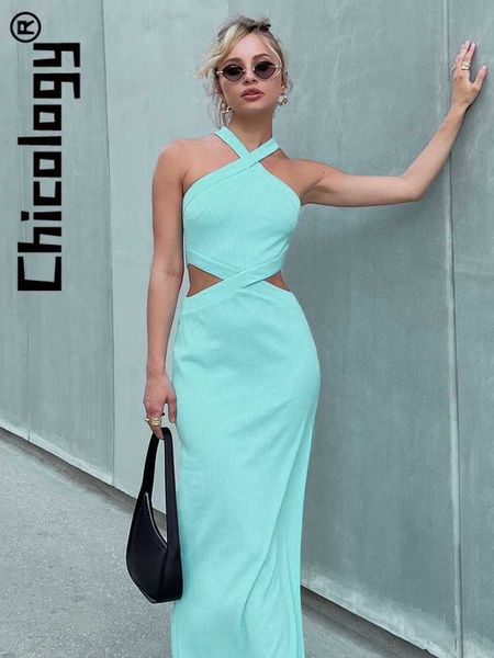 

casual dresses chicology 2022 women sleeveless hollow out bodycon maxi dress elegant party festival vacation summer outfits for wholesale z0, Black;gray