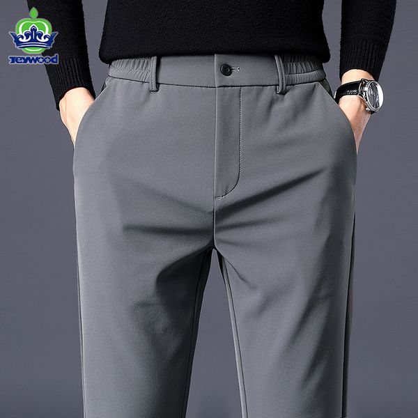 

men's pants spring autumn casual business stretch slim fit elastic waist jogger korean classic thick black gray trousers male 230306