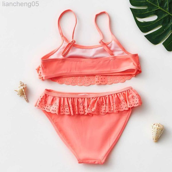 

one-pieces new arrival 4~14y teenager girls swimsuit solid color children swimwear two pieces girls swimming outfit kids bikini set w0310, Black