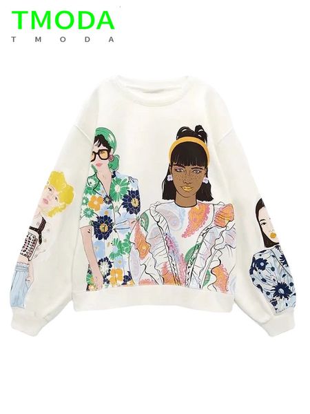 

women's hoodies sweatshirts tmoda women girls print casual loose cotton jogging female o neck lantern sleeve chic pullovers 230306, Black