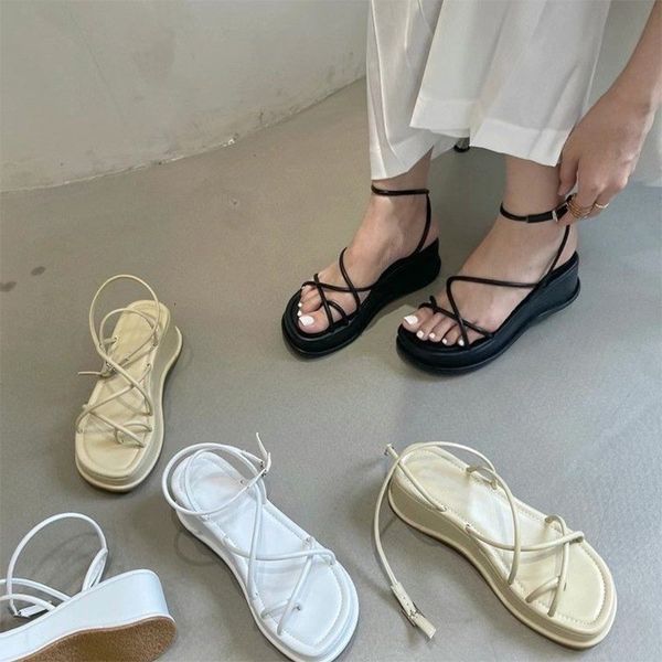 

sandals sandals women summer square toe ankle strap platform wedges ladies shoes casual non-slip rome gladiator female sandal woman shoe 230, Black