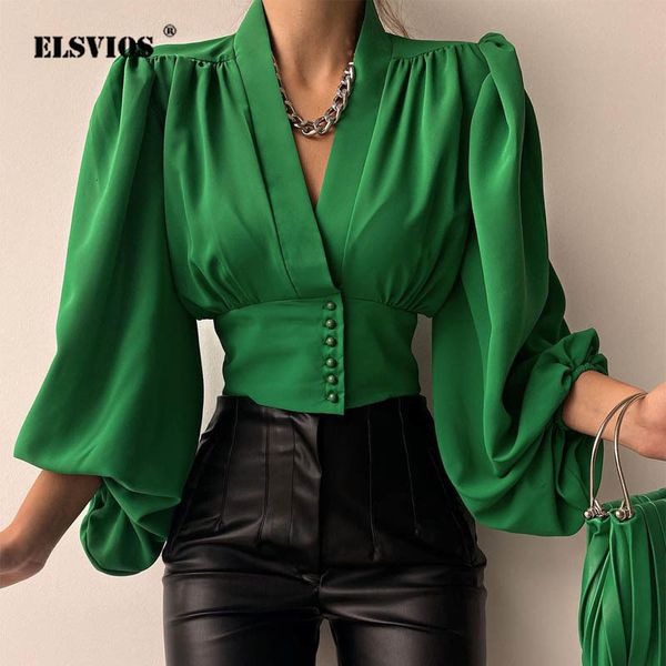 

women's blouses shirts spring fashion women shirt lantern long sleeves casual solid color printed slim buttons v neck blouse commute hi, White