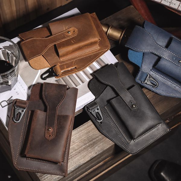 

waist bags men packsleather mobile phone bag gentleman retro multifunctional pockets fashion wear belt 230306