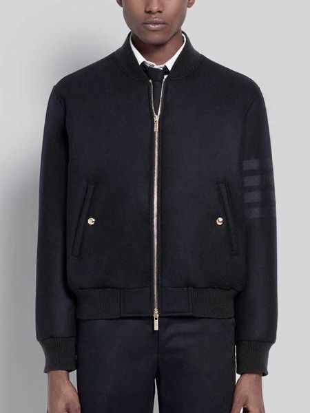

2023 fashion tb thom brand jacket men cardigans clothing loose baseball uniform blue wool autumn winter solid casual coat, Black;brown
