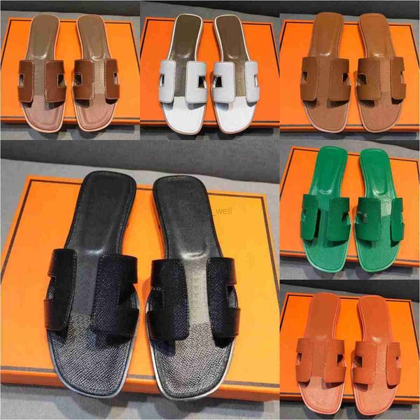 

luxury designer leather ladies sandals summer flat shoes fashion beach women slippers h letter drag 35-42, Black