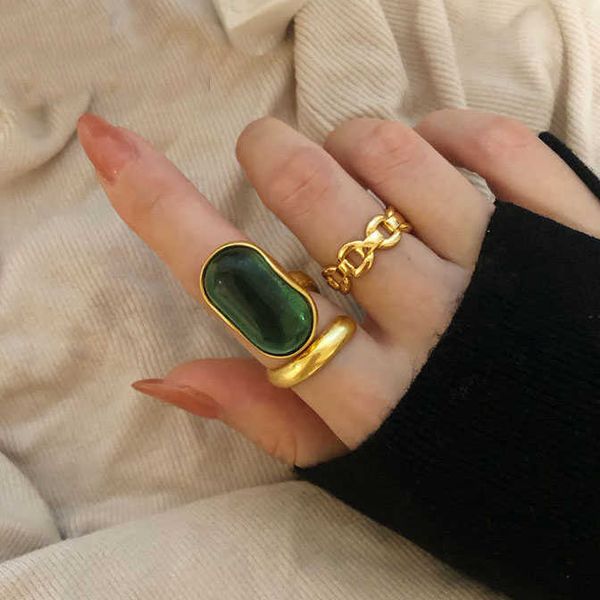 

cluster rings vintage stylish super big rings for women fashion jewelry green stone cool design wide finger ring ladies luxury gift l230306, Golden;silver