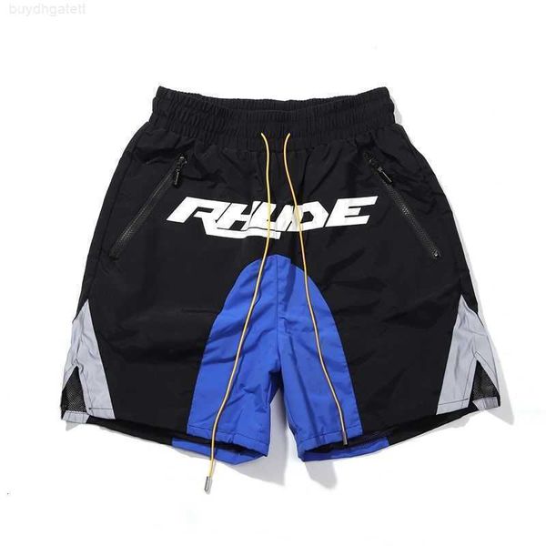 

high street rhude reflective stitching printed shorts men's and women's loose color matching casual pants fashion brand g5c3 1kxu, White;black