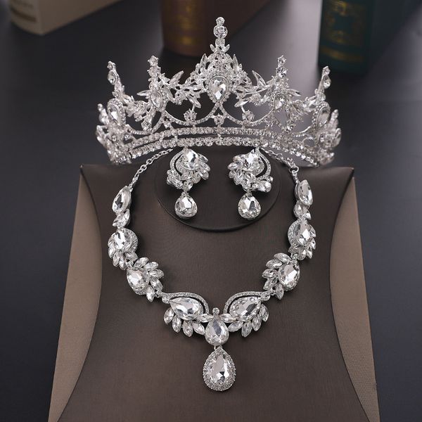 

headpieces bridal crown wedding dress hair band necklace earrings set designer white rhinestone party ball jewelry birthday valentine's, Silver