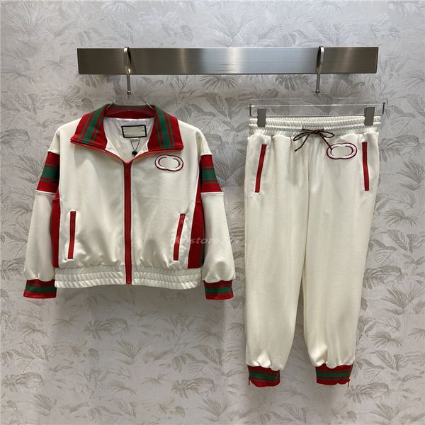 

women's two piece pants designer cotton women sets with letter embroidery girls brand jersey jogging outwear jacket crop bomber and lo, White