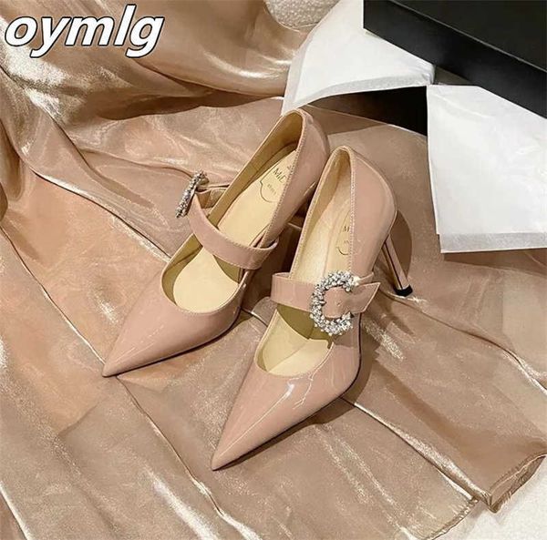 

mary jane water diamond buckle high heel single shoes women's new spring pointed commuter shallow sandals 230304, Black