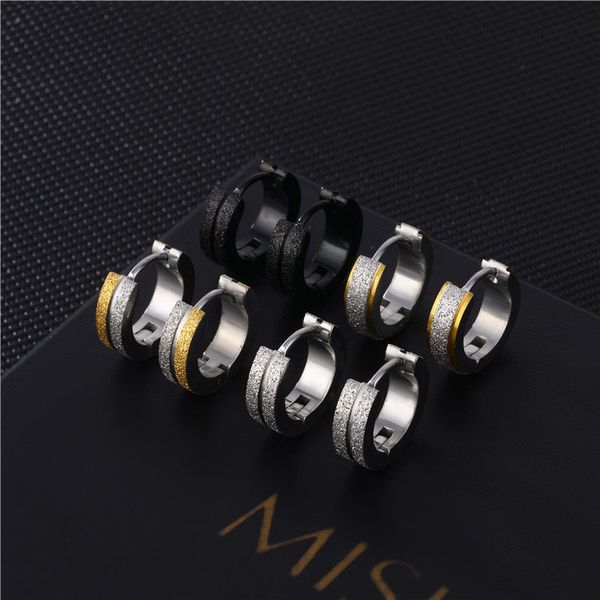 

stud punk vintage gold color stainless steel frosted hoop earrings for women jewelry party anniversary gift, Golden;silver