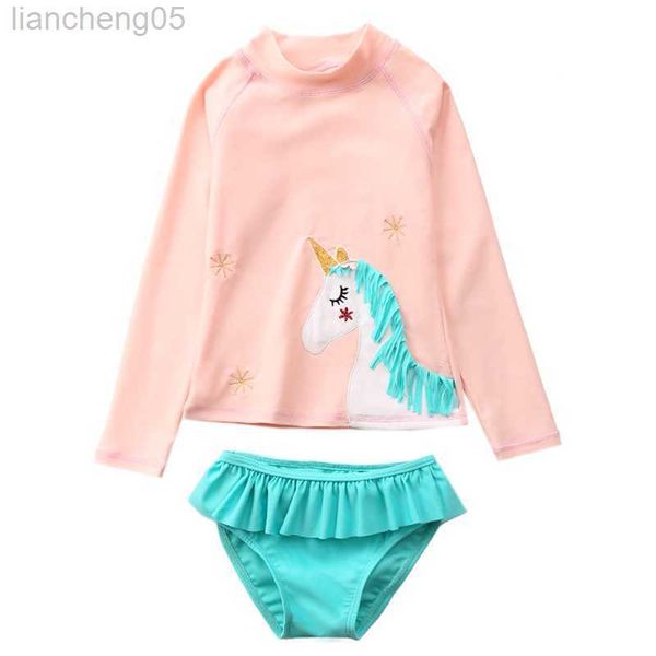 

one-pieces new 2022 girls ins swimwear 2~10y baby girls rash guards two pieces long sleeves children swimwear beach wear-sw443 w0310, Black