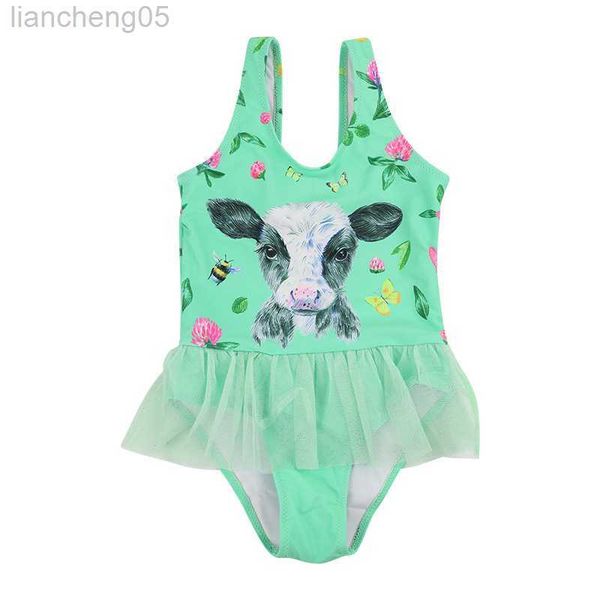 

one-pieces lace deco kids girls one piece swimsuit cow print falbala children baby swimwear 2022 summer child girl bathing suit monokini w03, Black