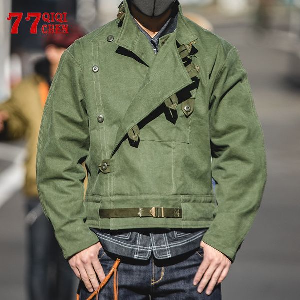 

men s jackets mens green bomber cotton big pocket casual loose motorcycle jacket vintage stand collar design cargo coat autumn spring 230306, Black;brown