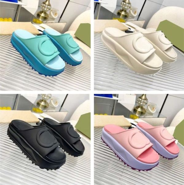

designer slippers women platform slipper rubber slides non slip sandals thick bottom classics sandal solid color flip flops beach shoes jgk, Black