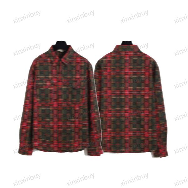 

xinxinbuy men designer jacket coat 23ss exquisite plaid pattern letter jacquard long sleeve cotton women black red xs-2xl, Black;brown