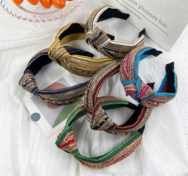 

retro lace wide women headband knotted hair band large version knot hairband buckle female hair hoop simple color match color bump hairpin, Black;brown
