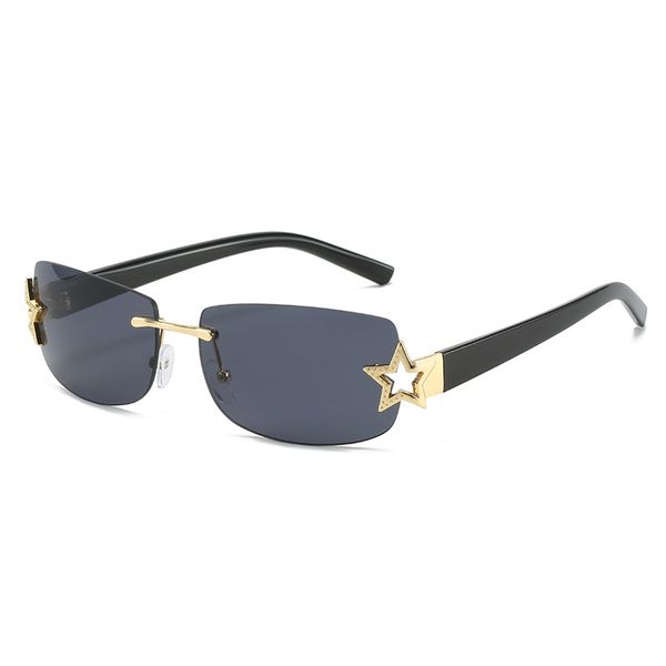 

new rimless square sunglasses millennium y2k trend street glasses cross-border star sunglasses, White;black