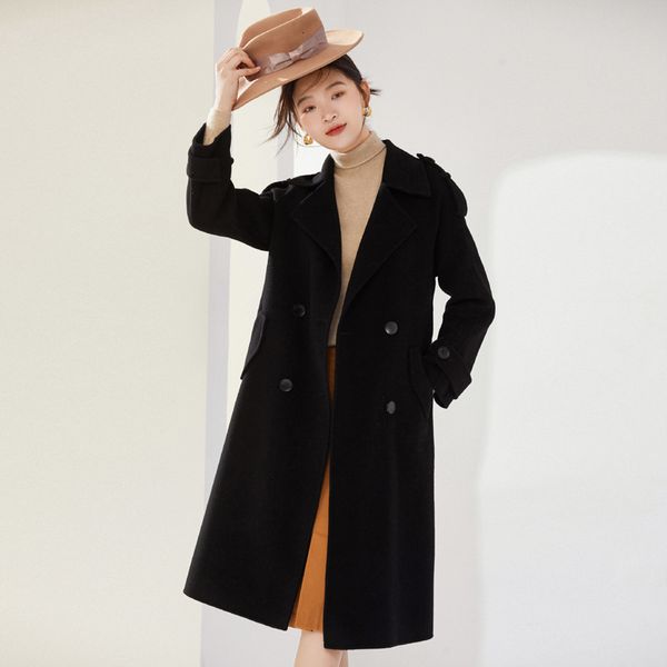 

women's wool blends 2023 winter coat fashion loose jacket thickened warmth light luxury elegant highend 100 of freight 230306, Black