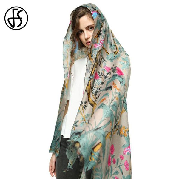

scarves fs women cotton linen animal print head hijab scarf shawls scarves femme large pashmina floral tree bird bandana long 230306, Blue;gray