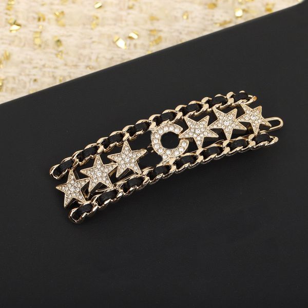 

2023 luxury quality charm hair clipper with sparkly diamond and black genuine leather have box stamp ps3015a, Golden