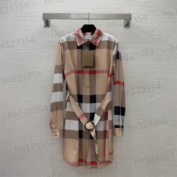 

womnes designer clothing pink dresses summer contrast plaid print button-up lapel long-sleeved shirt dress classic waistband design custom c, Black;gray