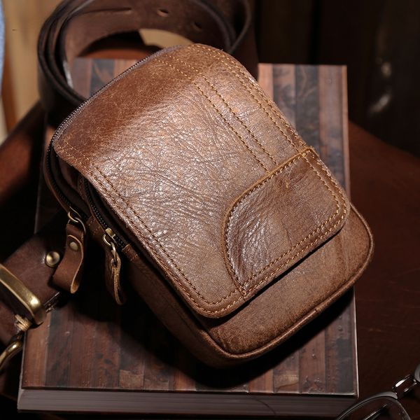 

waist bags men's wallet casual retro riding pockets first layer leather money clip phone genuine men's coin purses 230306