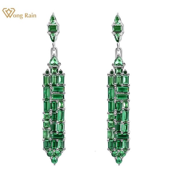

ear cuff wong rain vintage 925 sterling silver emerald high carbon diamonds gemstone tassel drop dangle earrings fine jewelry wholesale 2303