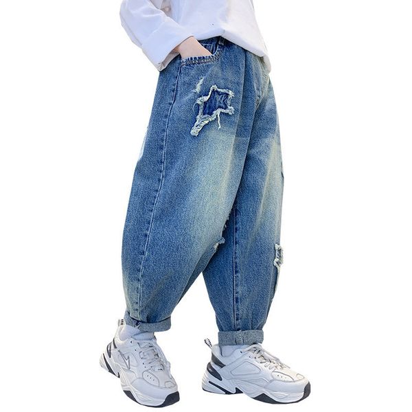 

jeans kids fashion spring clothing for boys loose style cargo jeans teenage boy casual denim pants elegant trousers 5 7 9 11 13 14y 230306, Blue
