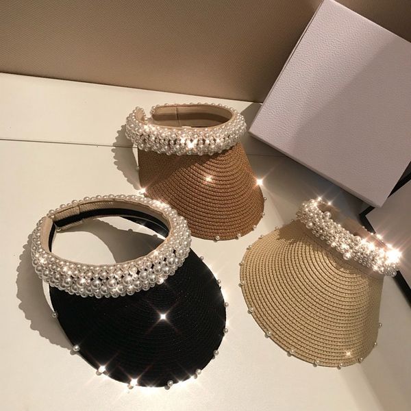 

wide brim hats bucket hats summer straw hat empty hat fashion trend pearl temperament celebrity no hat sun hat women sun hat ty0010 230306, Blue;gray
