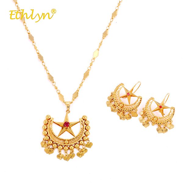 

wedding jewelry sets ethlyn gold color beautiful ethnic luxury for women accessories lock star big necklace drop earrings 230306, Slivery;golden