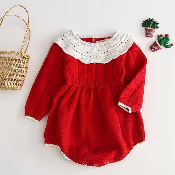 

jumpsuits baby girls knitting romper autumn red clothes born fashion knitted overalls sweater 230303, Blue