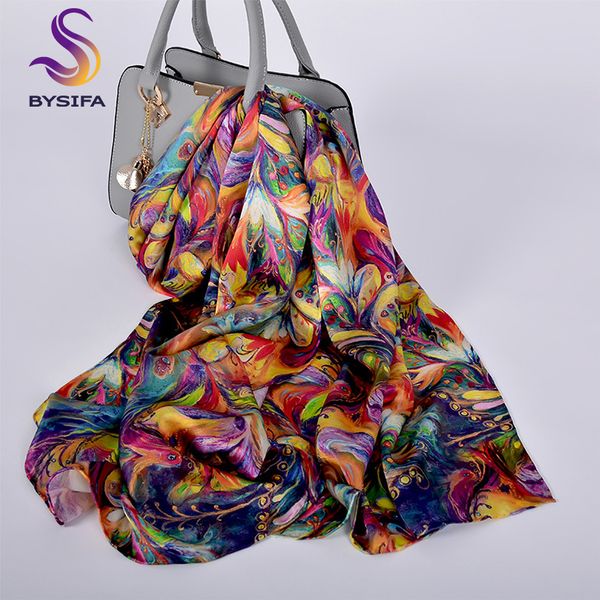 

scarves bysifa luxury pure silk scarf shawl women spring autumn long scarves ladies brand 100% silk neck scarf foulard 17552cm 230306, Blue;gray