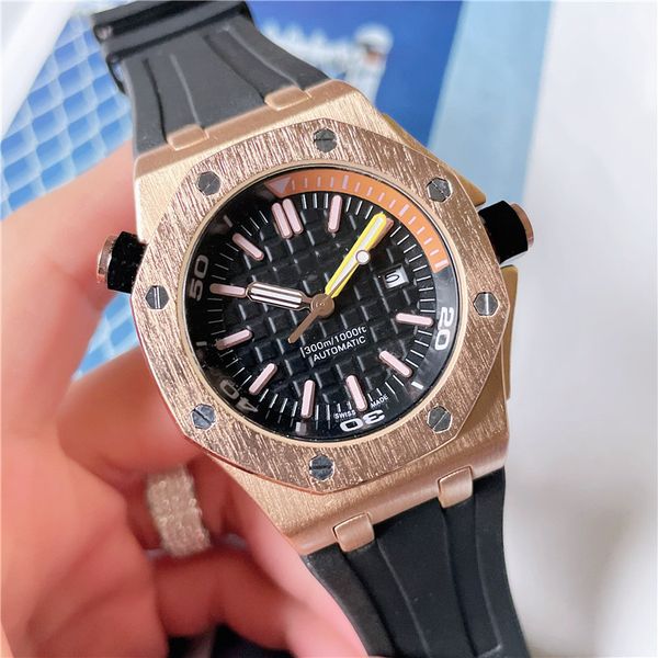 

relogio masculino luxury watch 42mm military sport style large men watches fashion designer blue brow black dial unique silicone clock watch, Slivery;black