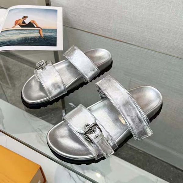 

new women sandals designer slippers fashion embossed cowhide casual flat shoes size 35-42 with box, Black