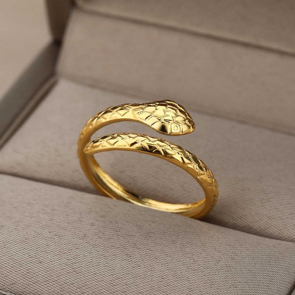

cluster rings snake rings for women opening adjustable stainless steel gold plated ring vintage gothic men aesthetic jewelry anillos mujer l, Golden;silver